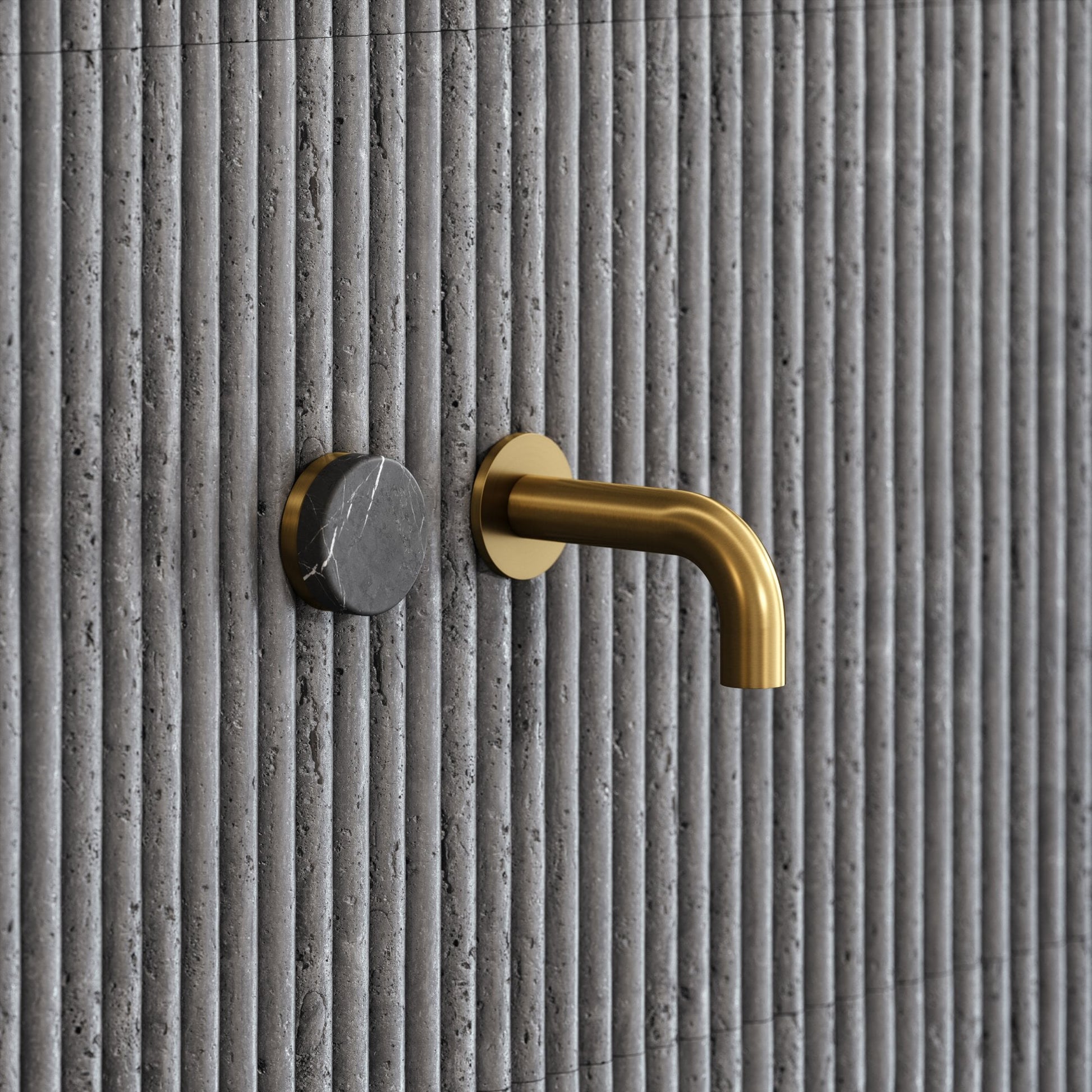 Porto Short Projection Wall Mounted Basin Tap (Brushed Gold & Pietra Grey Marble)