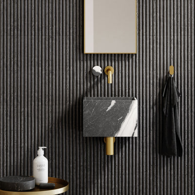 Porto Wall Mounted Basin Mixer Tap (Brushed Gold & Panda Marble)