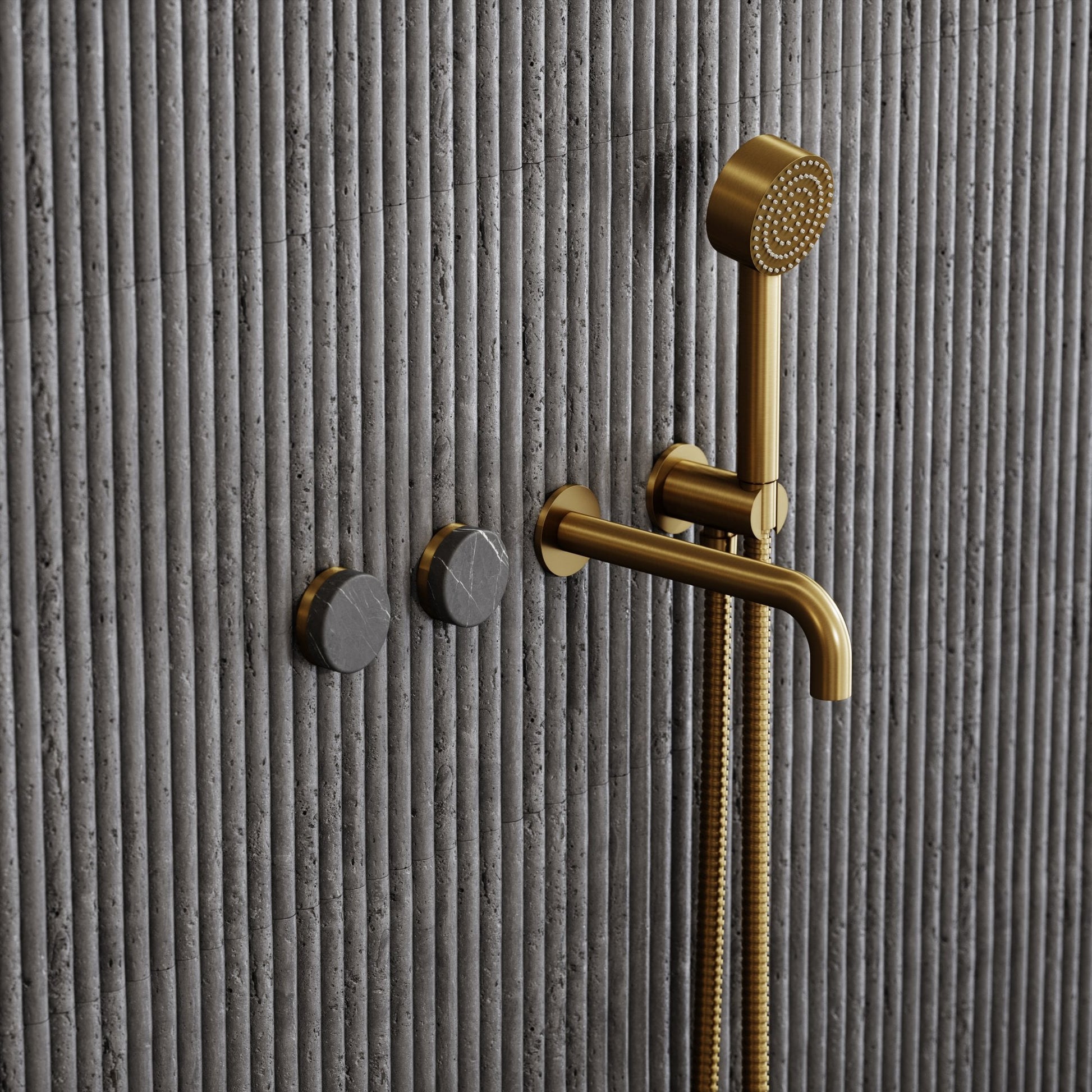 Porto Wall Mounted Bath Filler (Brushed Gold & Pietra Grey Marble)