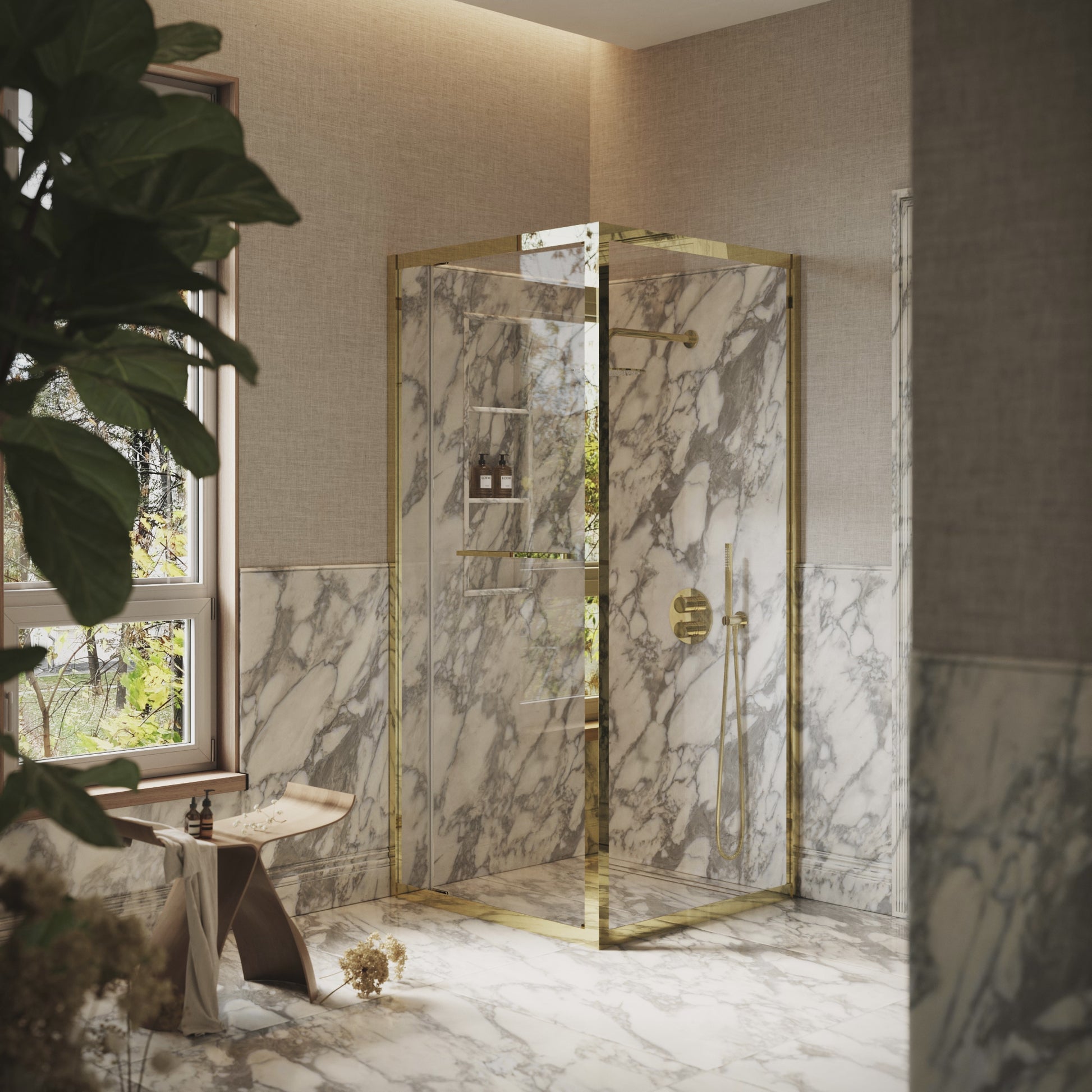 Reve Sidesway Polished Brass Shower Enclosure 900mm
