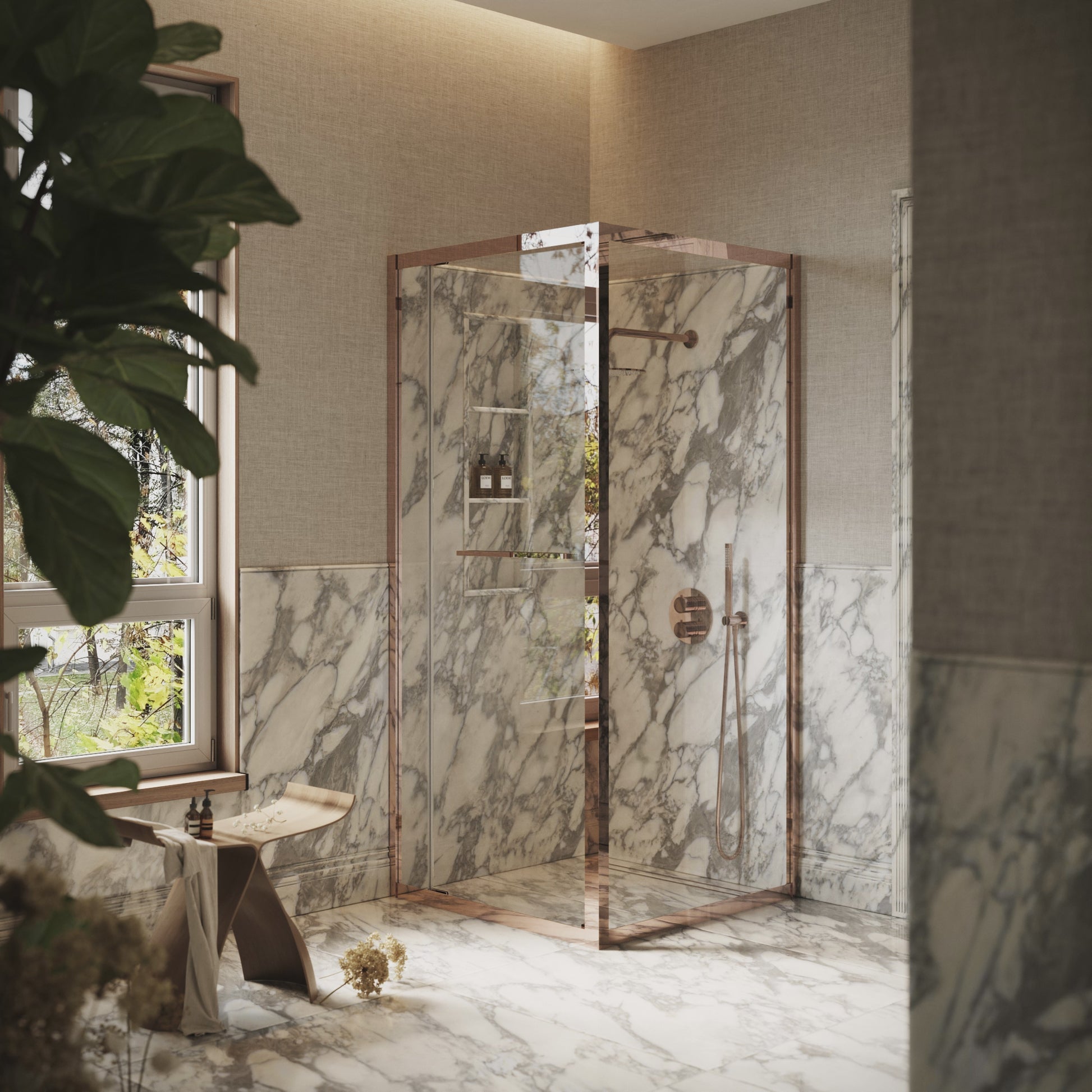 Reve Sidesway Rose Gold Shower Enclosure 900mm