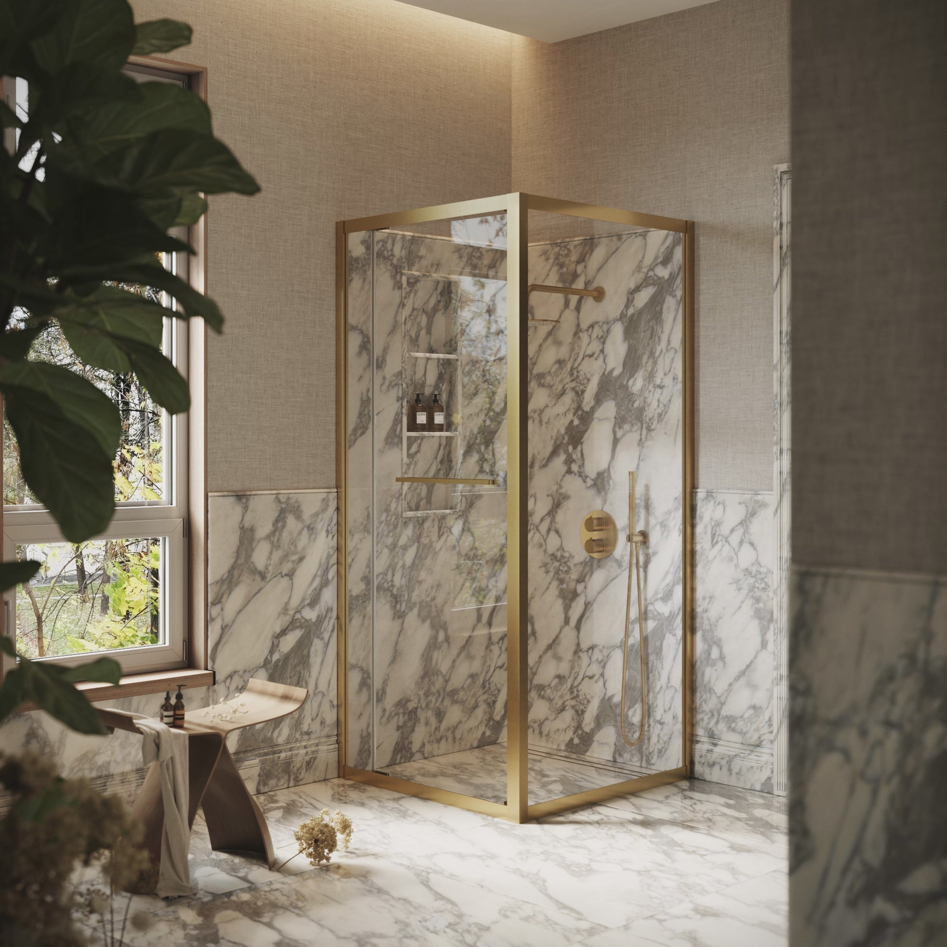 Reve Sidesway Brushed Gold Shower Enclosure 900mm
