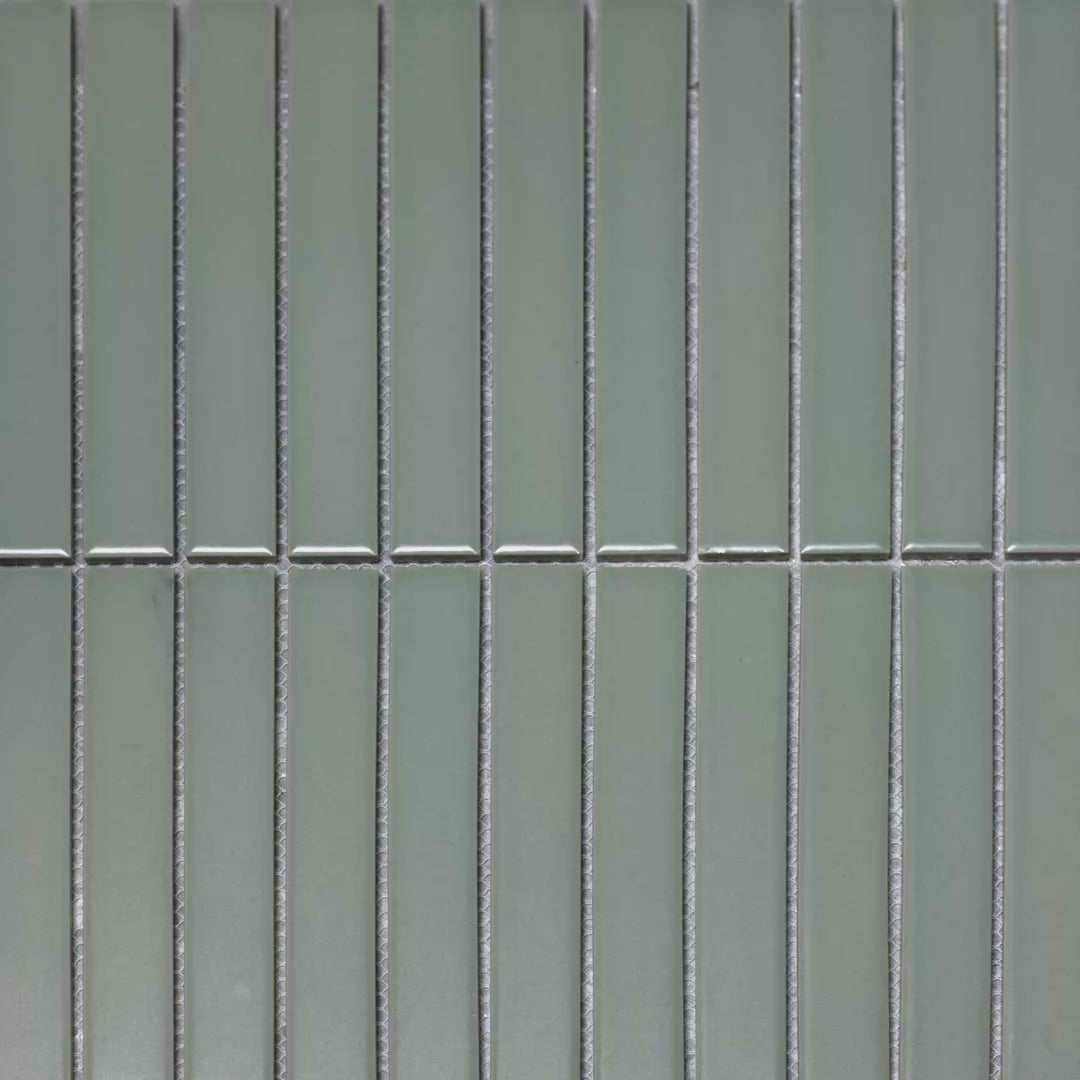 Baton Mosaic Soft Pear Green Matte Porcelain Wall Tile 296 x 300mm