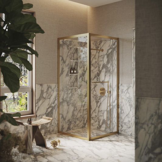Reve Sidesway Brushed Gold Shower Enclosure 900mm
