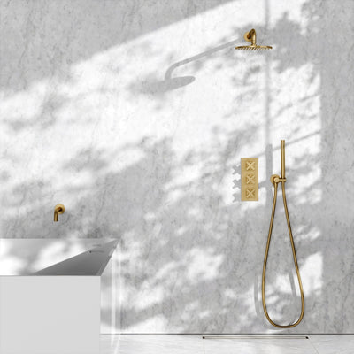 Regal Brushed Gold Crosshead Thermostatic 3-Way Mixer Shower System
