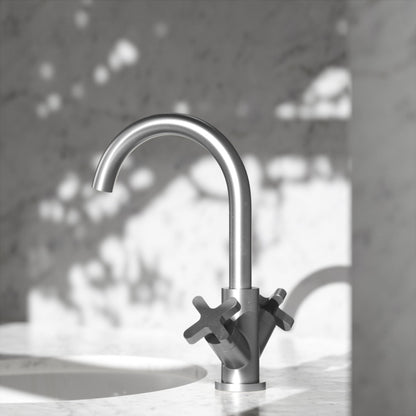 Regal Brushed Stainless Crosshead Basin Mixer Tap