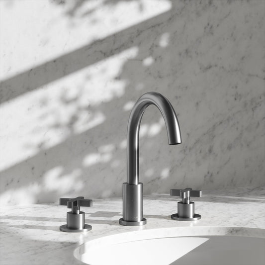 Regal Brushed Stainless Crosshead Deck Mounted 3-Hole Basin Mixer Tap