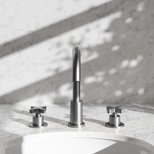 Regal Brushed Stainless Crosshead Deck Mounted 3-Hole Basin Mixer Tap