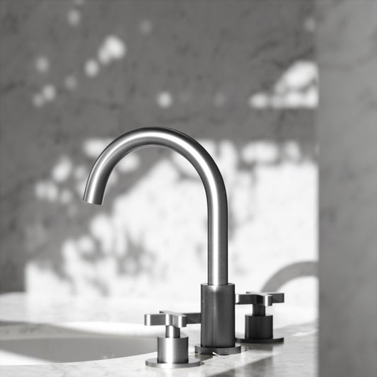 Regal Brushed Stainless Crosshead Deck Mounted 3-Hole Basin Mixer Tap