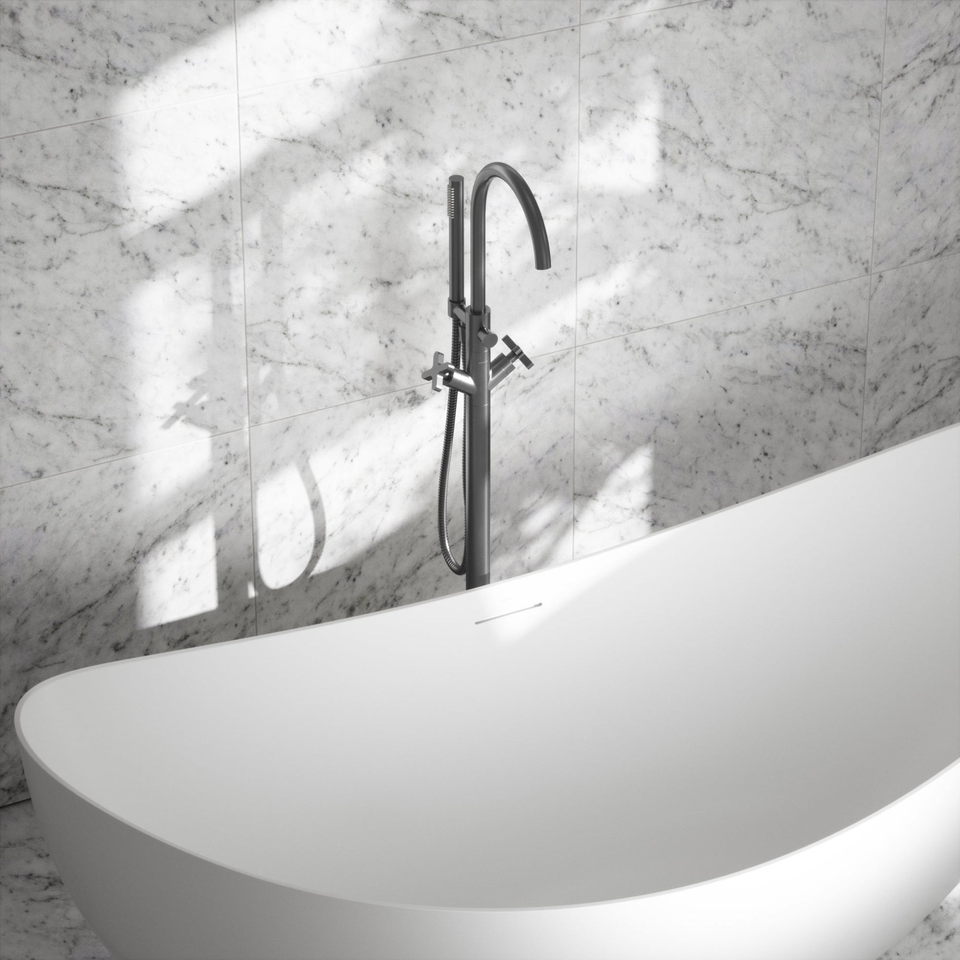 Regal Brushed Stainless Crosshead Floor Standing Bath Shower Filler Tap