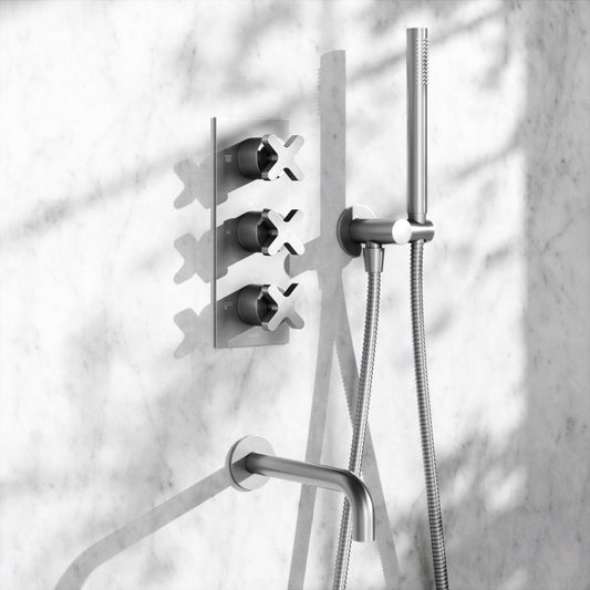Regal Brushed Stainless Crosshead Thermostatic 3-Way Mixer Shower System