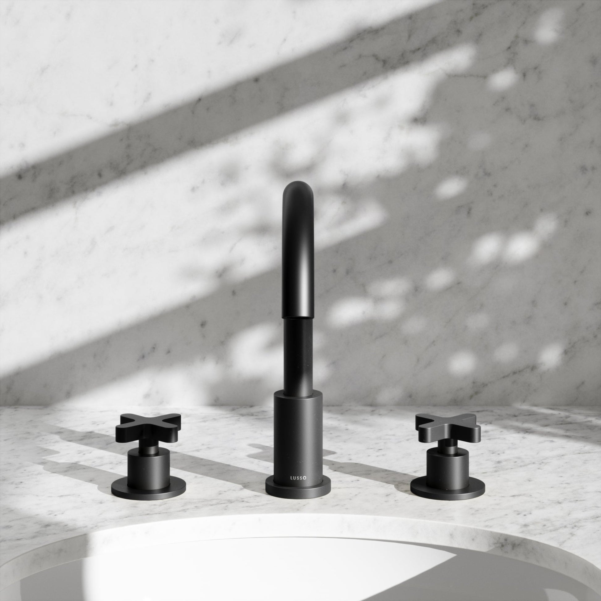 Regal Matte Black Crosshead Deck Mounted 3-Hole Basin Mixer Tap