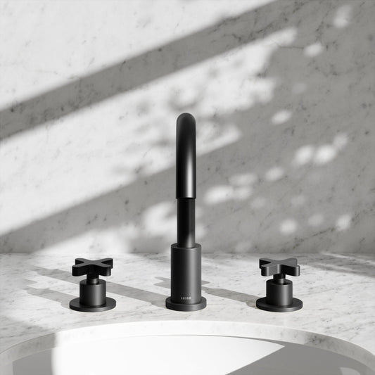 Regal Matte Black Crosshead Deck Mounted 3-Hole Basin Mixer Tap