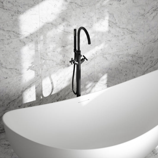 Regal Matte Black Crosshead Floorstanding Bath Shower Filler Tap