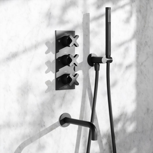 Regal Matte Black Crosshead Thermostatic 3-Way Mixer Shower System
