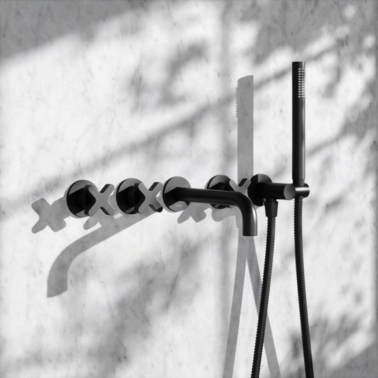 Regal Matte Black Crosshead Wall Mounted Bath Shower Filler Tap