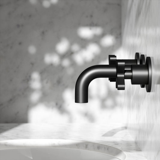 Regal Matte Black Crosshead Wall Mounted Short Projection Basin Mixer Tap