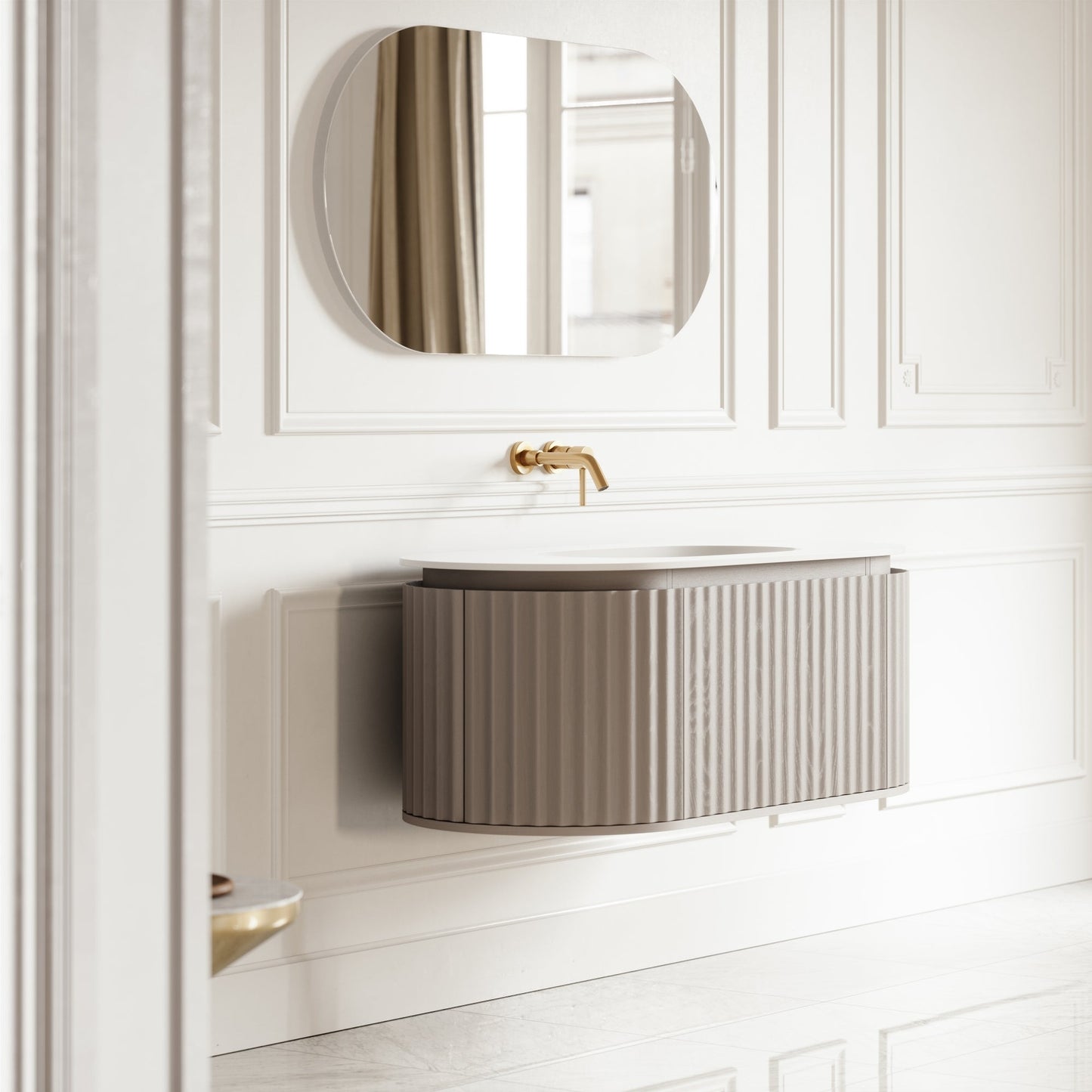 Regent Velvet Beige Curved Wall Hung Vanity Unit 1200mm