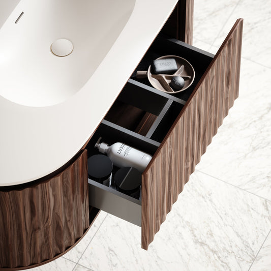 Regent Walnut Curved Wall Hung Vanity Unit 1200mm