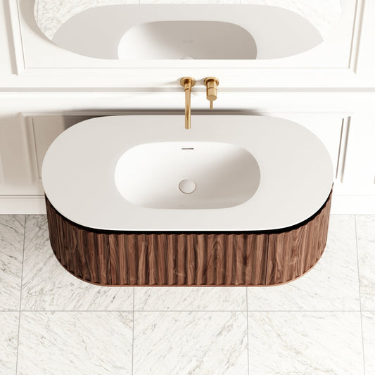 Regent Walnut Curved Wall Hung Vanity Unit 1200mm