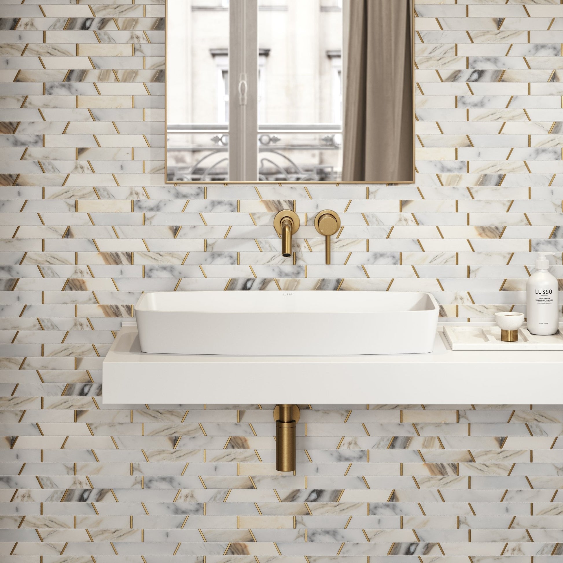 Riviera Calacatta Marble & Brass Mosaic Wall Tile