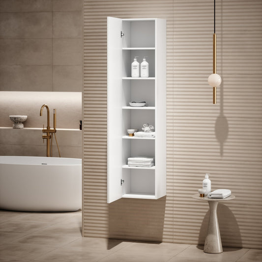 Sense Matte White Bathroom Storage Cabinet with Mirror