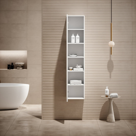 Sense Matte White Bathroom Storage Cabinet with Mirror