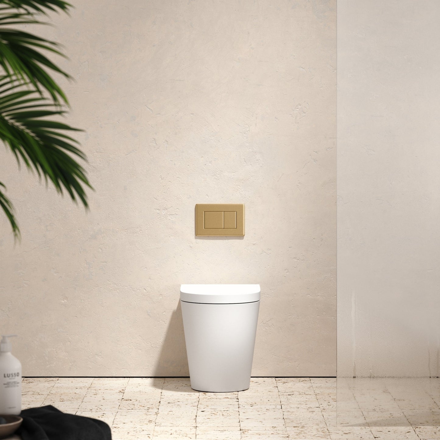 Senza Back To Wall Rimless Toilet with Concealed Cistern and Brushed Gold Flush Plate