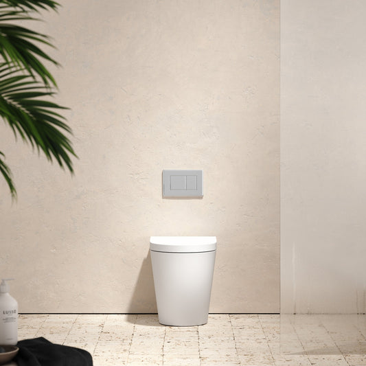 Senza Back To Wall Rimless Toilet with Concealed Cistern and Chrome Flush Plate