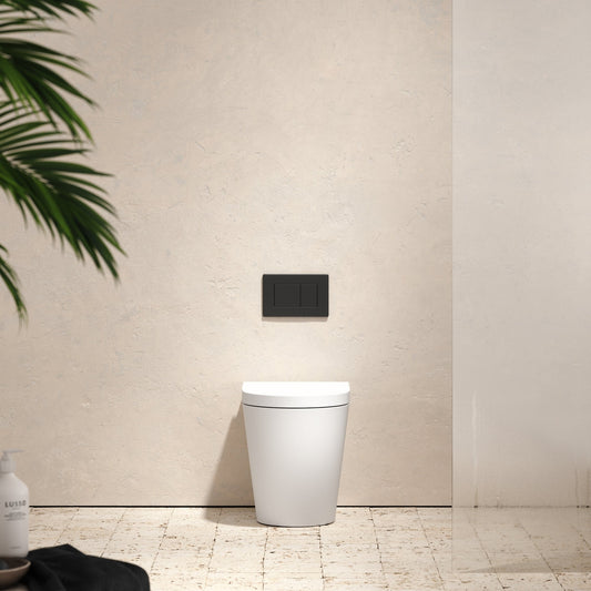 Senza Back To Wall Rimless Toilet with Concealed Cistern and Matte Black Flush Plate