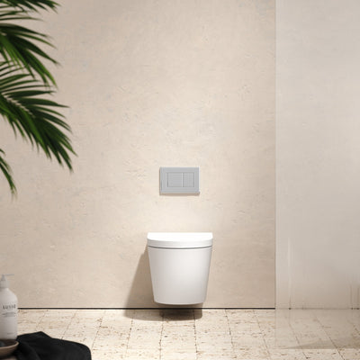 Senza Wall Hung Rimless Toilet with Concealed Cistern Frame and Chrome Flush Plate