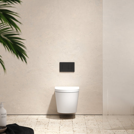 Senza Wall Hung Rimless Toilet with Concealed Cistern Frame and Matte Black Flush Plate