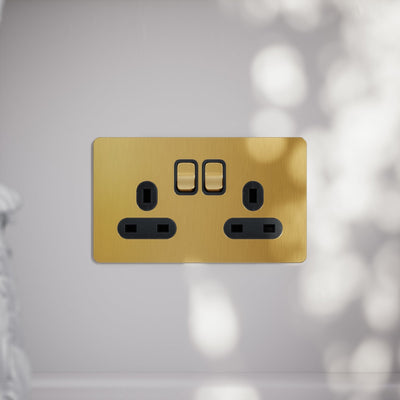 SlimTech Collection Brushed Gold 2 Gang 13A Socket