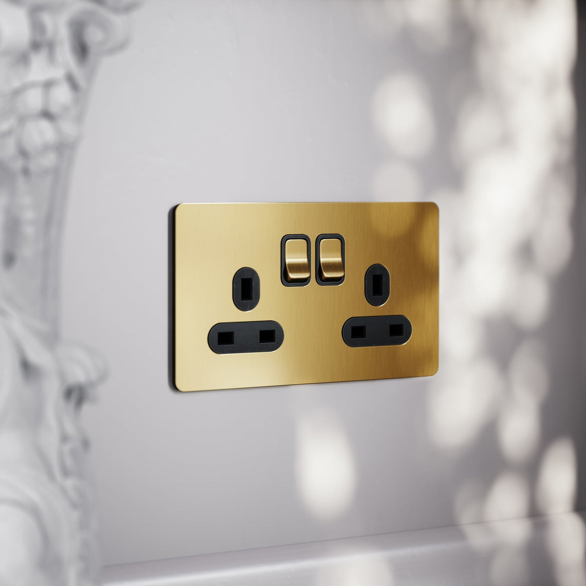 Goldtec Socket Design SlimTech Collection Brushed Gold 2 Gang 13A Socket - LUSSO