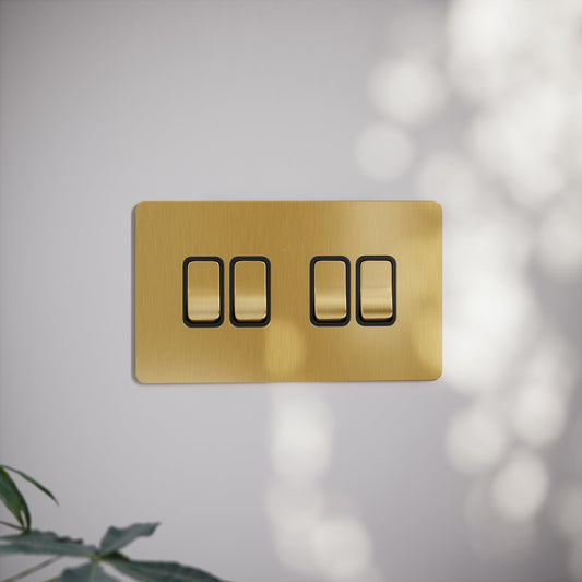 SlimTech Collection Brushed Gold 4 Gang 2 Way Switch
