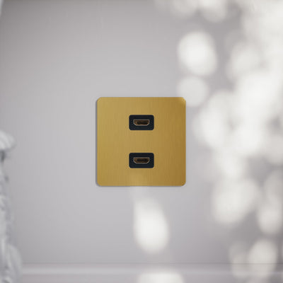 SlimTech Collection Brushed Gold Double HDMI Socket