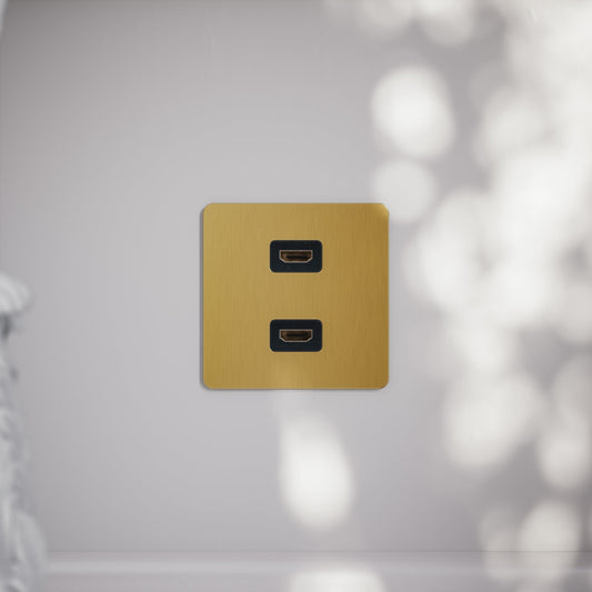 SlimTech Collection Brushed Gold Double HDMI Socket