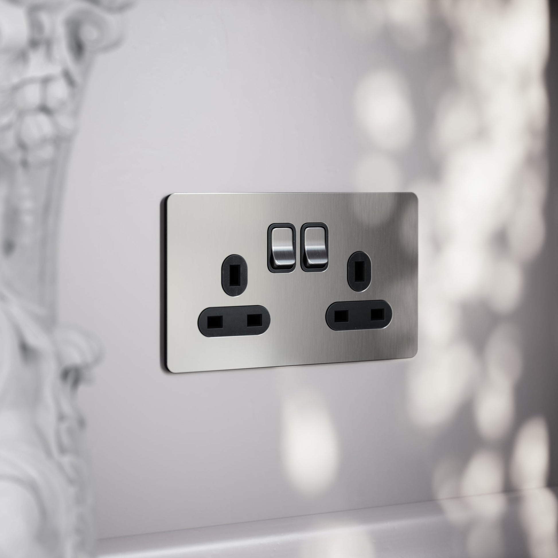 SlimTech Collection Brushed Stainless 2 Gang 13A Socket