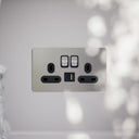 SlimTech Collection Brushed Stainless 2 Gang 13A USB & USB-C Socket