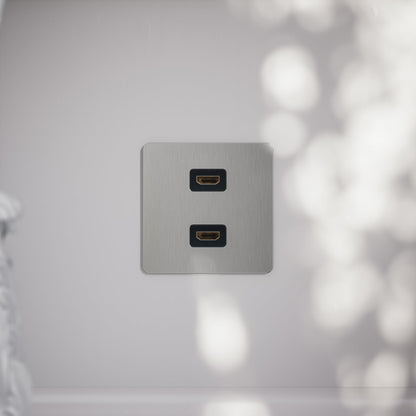 SlimTech Collection Brushed Stainless Double HDMI Socket