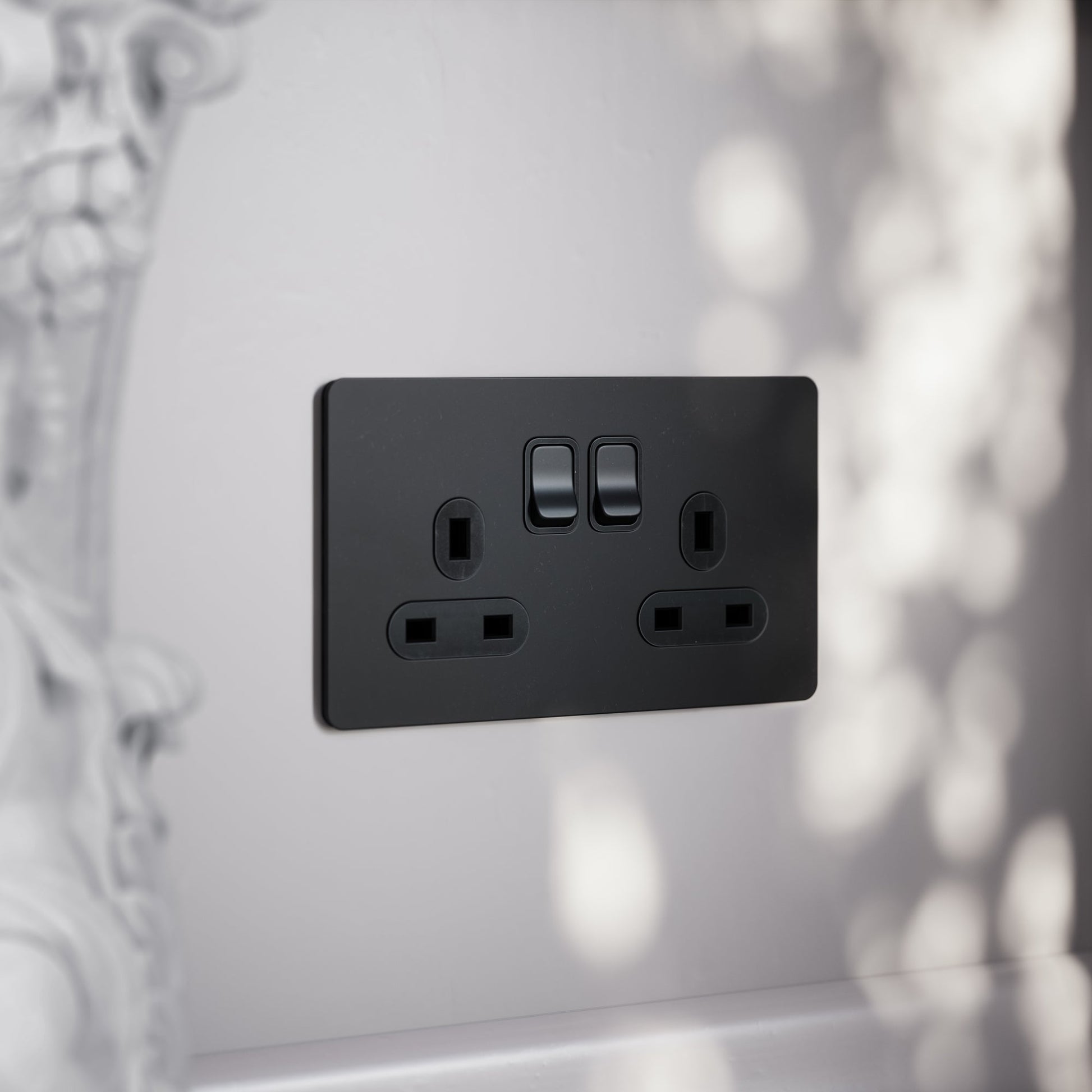 SlimTech Collection Matte Black 2 Gang 13A Socket