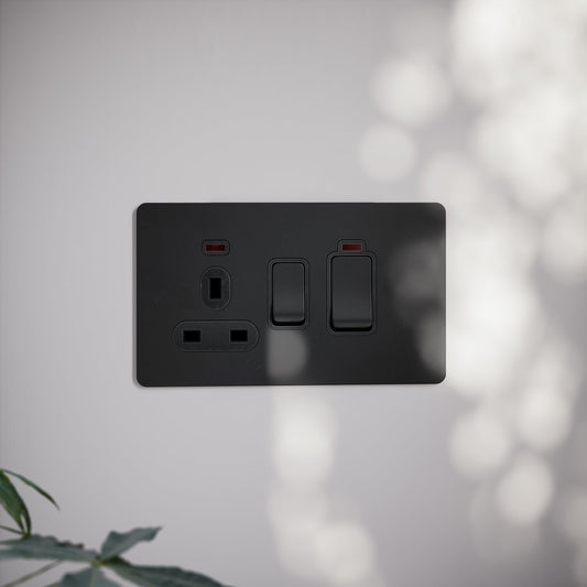 SlimTech Collection Matte Black Cooker Control Unit & 13A Socket