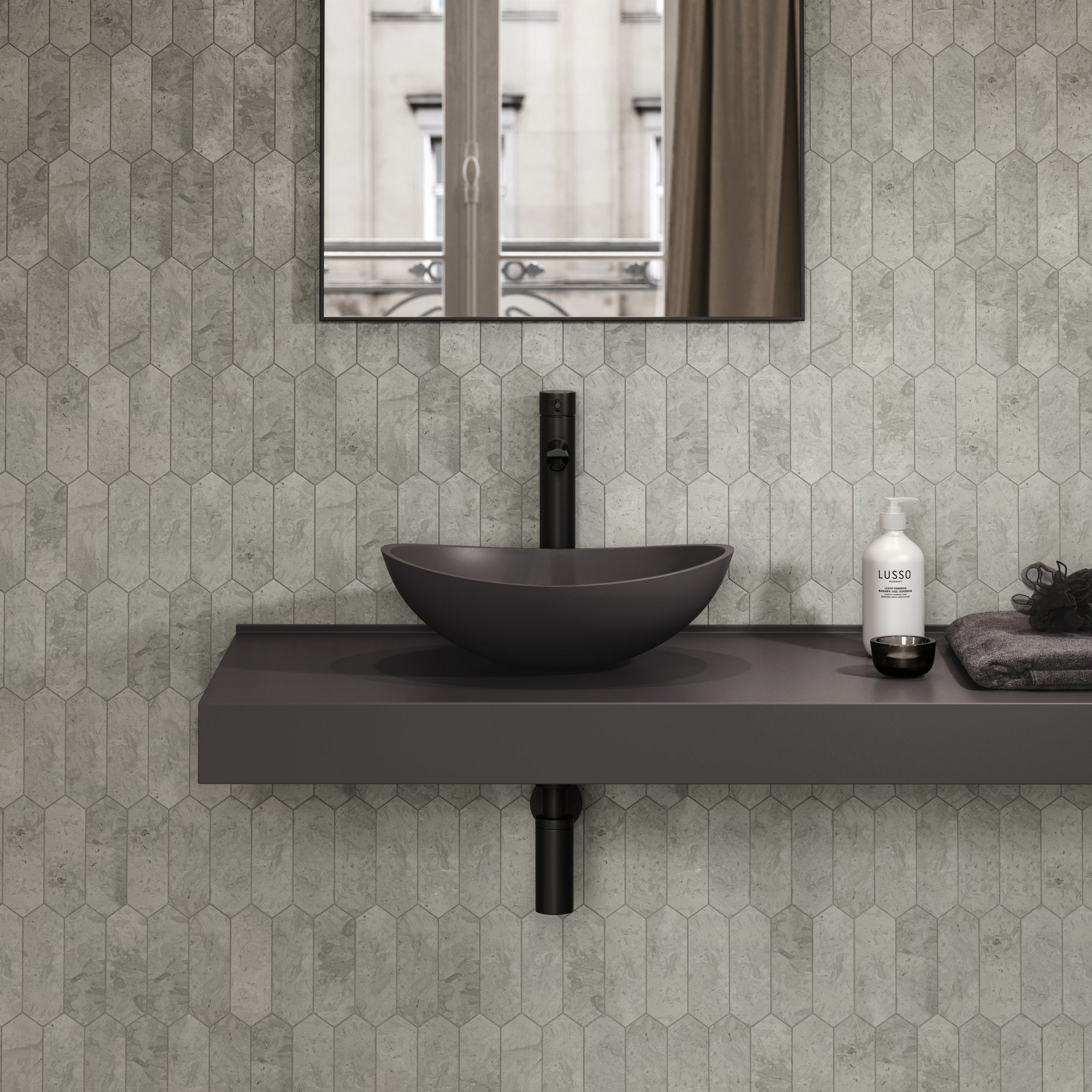 Oasis Charcoal Countertop Stone Basin 600mm - LUSSO