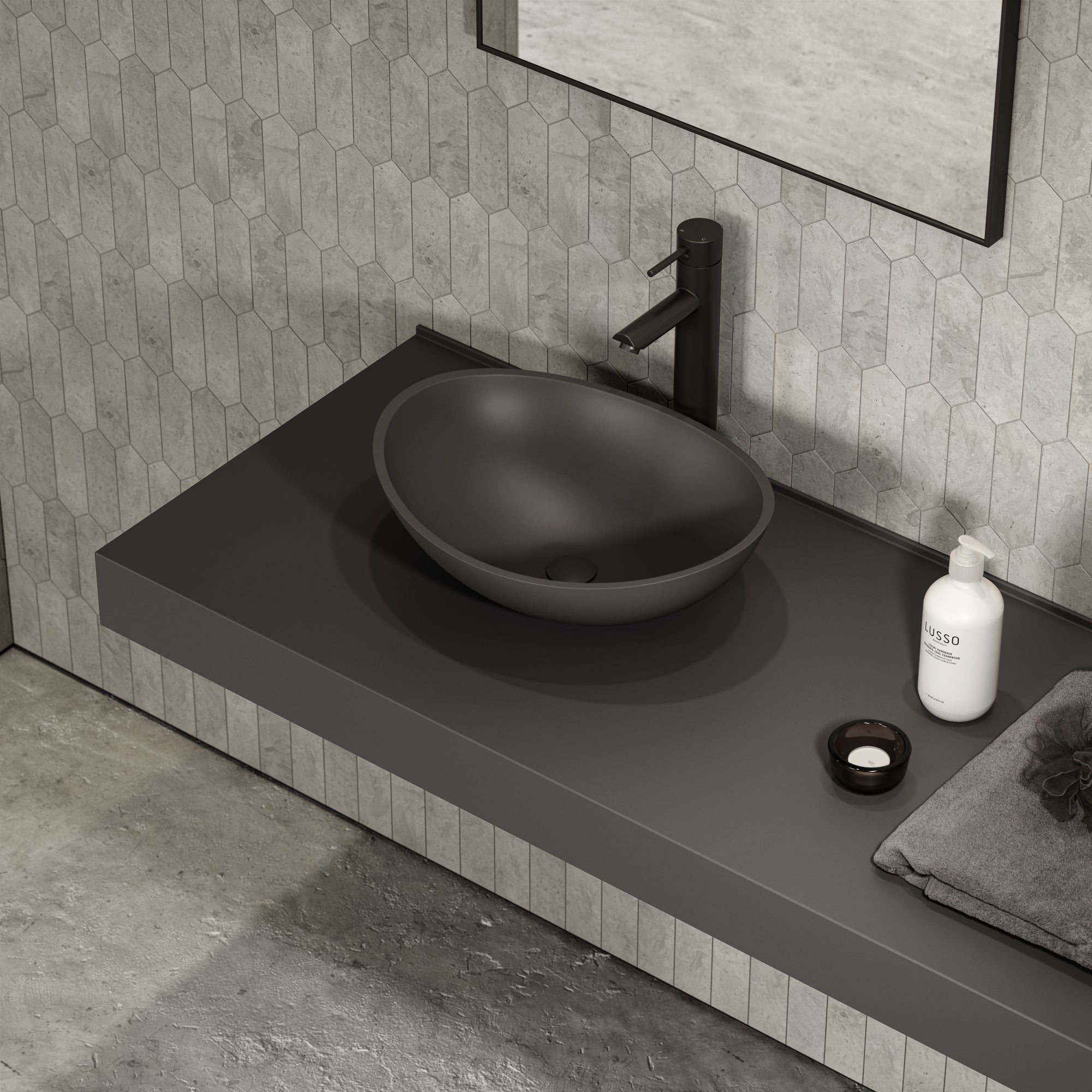 Soho Charcoal Countertop Stone Basin 420mm - LUSSO