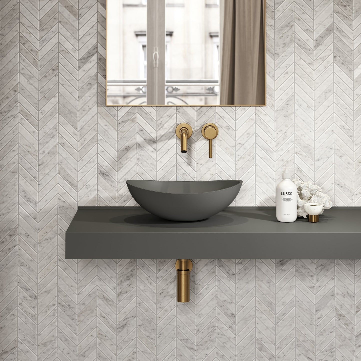 Soho Stone Basin 420mm & Stone Wall Hung Countertop Basin Shelf Set