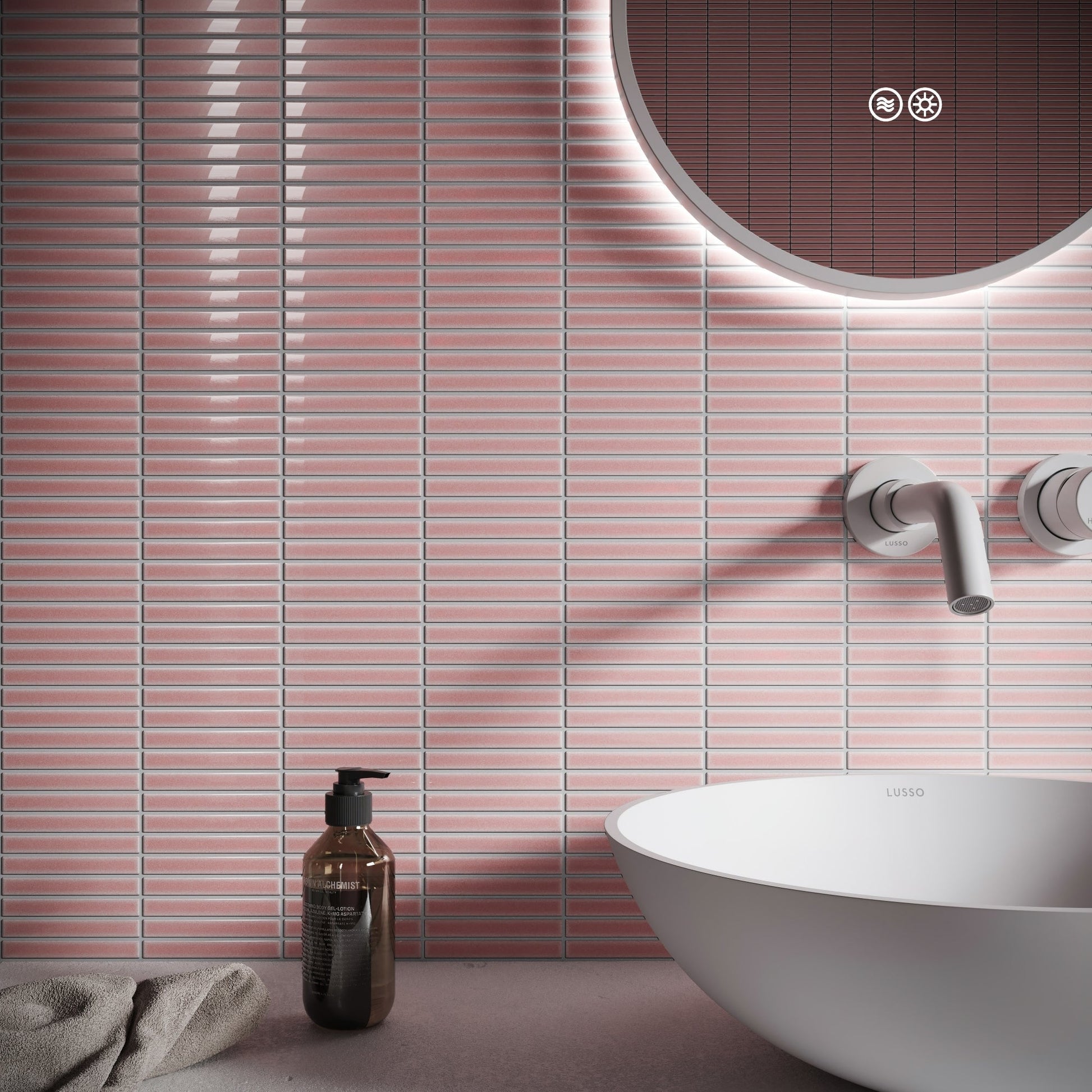 Stick Mosaic Blush Rose Pink Glazed Porcelain Wall Tile