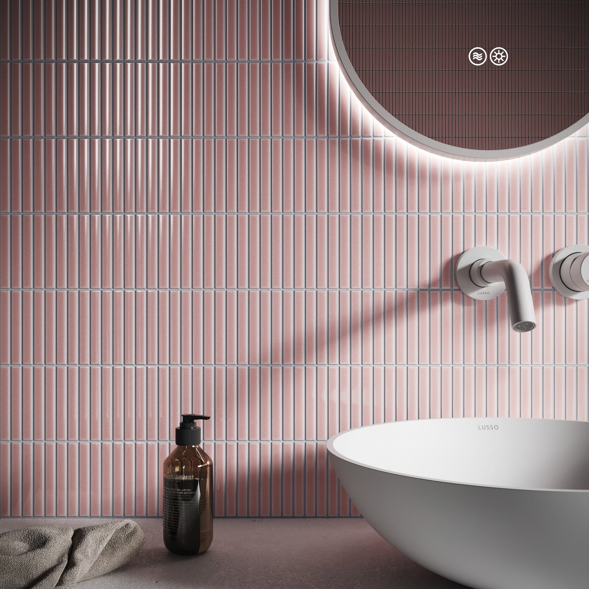 Stick Mosaic Blush Rose Pink Glazed Porcelain Wall Tile