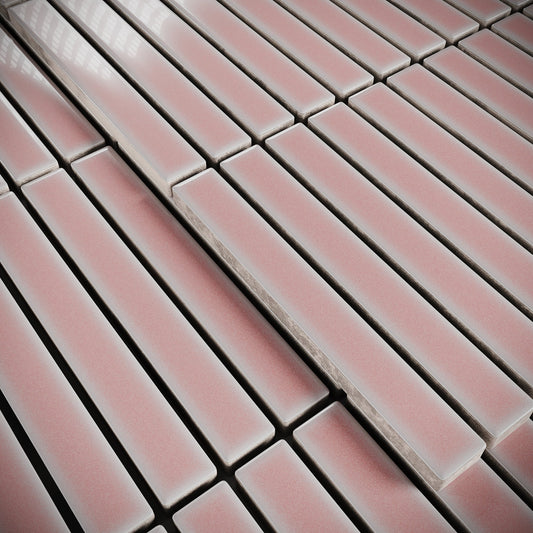 Stick Mosaic Blush Rose Pink Glazed Porcelain Wall Tile