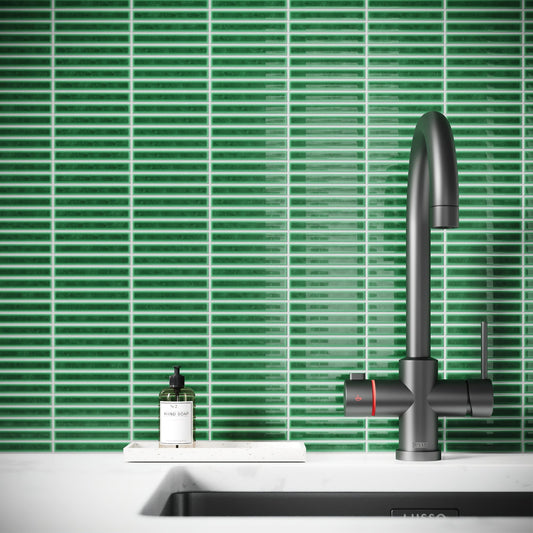 Stick Mosaic Jade Harmony Green Glazed Porcelain Wall Tile