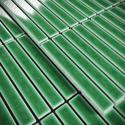 Stick Mosaic Jade Harmony Green Glazed Porcelain Wall Tile